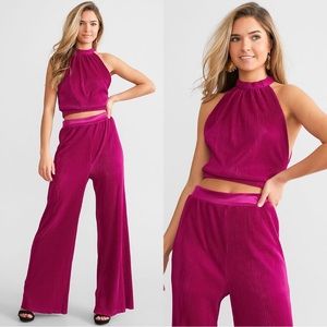 BKE Wide Leg Jumpsuit in Vibrant Magenta